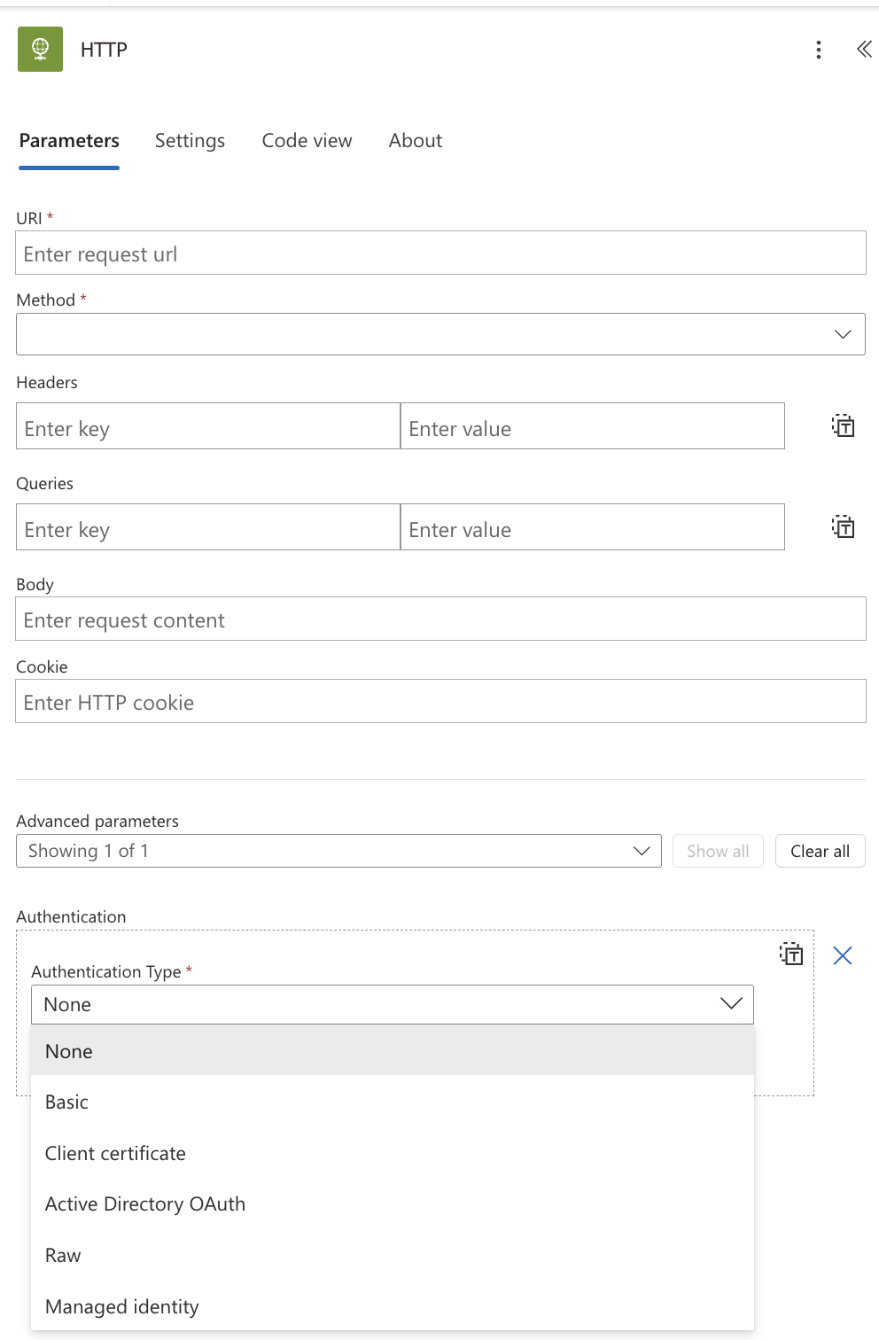 Power Automate HTTP Connector settings